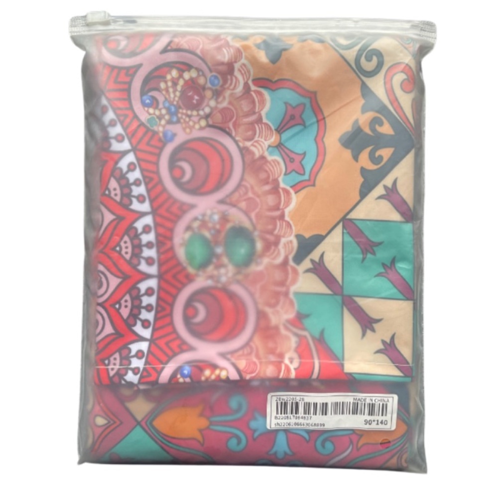 Vibrant Table Cloth with Intricate, Funky Patterns Featuring Red, Pink and Teal